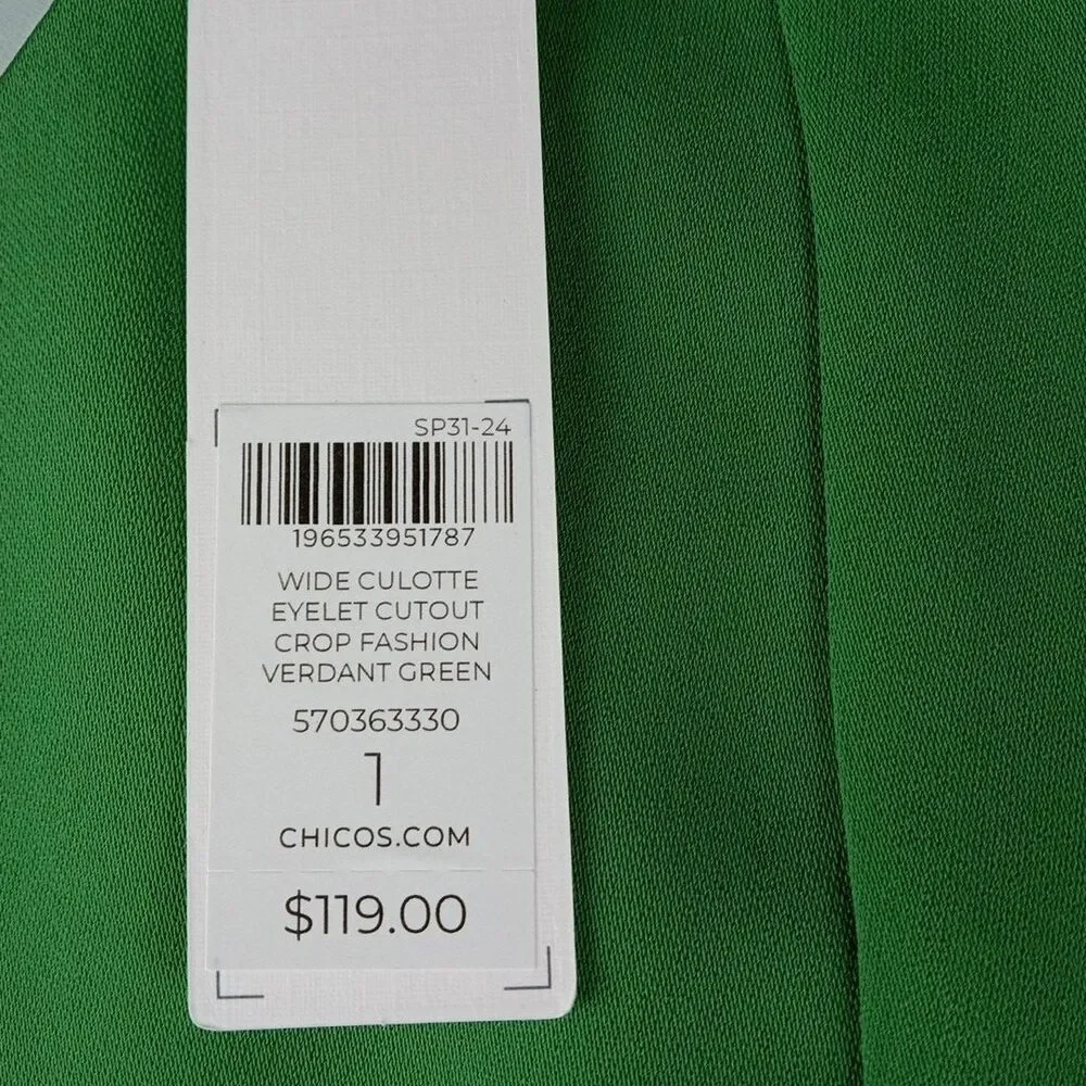 Chico's Wide Leg Crop Pants Kelly Green Eyelet Scallop Hem Sz 8 Preppy NWT $119 - Picture 9 of 14